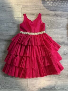 American Princess Hot Pink Layered Tulle Dress with Jeweled Waist